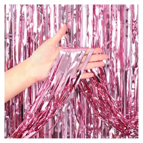 Fransenvorhang Dekorationen Backdrop, Lametta-Vorhang aus metallischer Folie, 2 m x 1, 4er- oder 8er-Pack, mehrfarbig(Pink,4pack) von ZBORAVPIX
