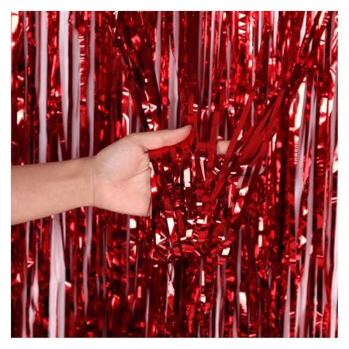 Fransenvorhang Dekorationen Backdrop, Lametta-Vorhang aus metallischer Folie, 2 m x 1, 4er- oder 8er-Pack, mehrfarbig(Red,4pack) von ZBORAVPIX