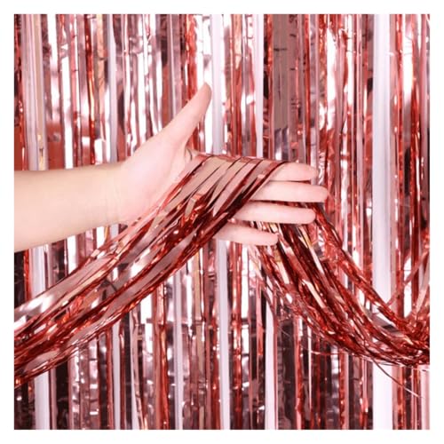 Fransenvorhang Dekorationen Backdrop, Lametta-Vorhang aus metallischer Folie, 2 m x 1, 4er- oder 8er-Pack, mehrfarbig(Rosegold,8pack) von ZBORAVPIX