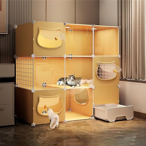 Katzengehege Käfig Box Kiste Zwinger, Abnehmbarer DIY-Katzenkäfig mit Katzentoilette und Kletterleiter in mehreren Größen(A,111x39x109cm) von ZBORAVPIX