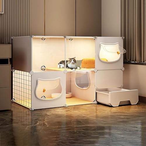 Katzengehege Käfig Box Kiste Zwinger, Abnehmbarer DIY-Katzenkäfig mit Katzentoilette und Kletterleiter in mehreren Größen(C,111x39x73cm) von ZBORAVPIX