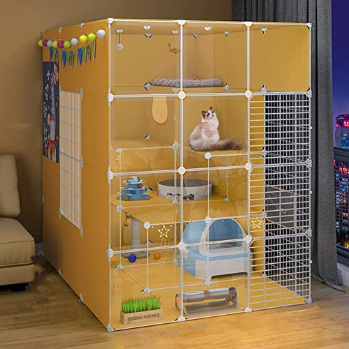 Katzengehege Käfig Box Kiste Zwinger, DIY Haustierkäfig-Gehege Laufstall mit Hängematte und Katzennest in mehreren Größen(10590140cm) von ZBORAVPIX