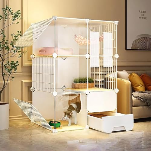 Katzengehege Käfig Box Kiste Zwinger, DIY Katzenkäfig-Laufstall mit Katzentoilette, weiß, mehrere Größen(72x37x107cm) von ZBORAVPIX