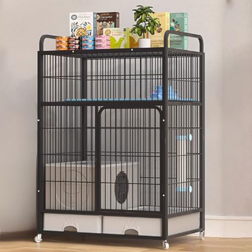 Katzengehege Käfig Box Kiste Zwinger, Katzengehege for den Innenbereich mit Aufbewahrungsrädern und Schloss, mehrfarbig, 83 x 59 x (126–156) cm(Black,83x59x126cm) von ZBORAVPIX