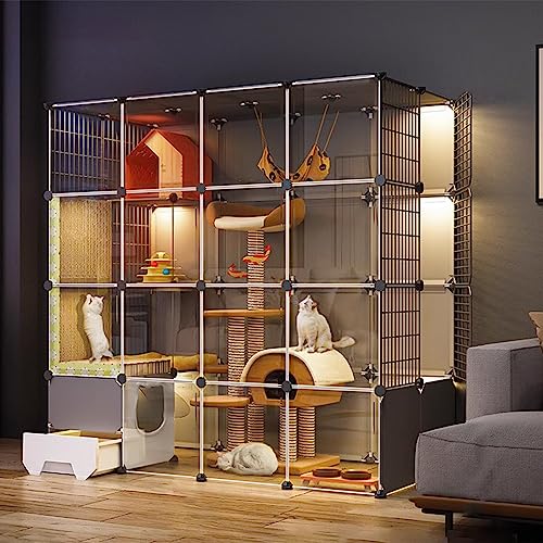 Katzengehege Käfig Box Kiste Zwinger, Katzenkäfig mit Katzentoilette, 4-stöckig, for drinnen und draußen, for Katzen, Welpen, Frettchen, Igel, mehrere Größen, 1 Stück(L145xW75xH145cm) von ZBORAVPIX