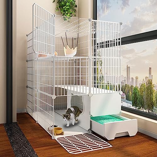 Katzengehege Käfig Box Kiste Zwinger, Katzenkäfig mit Katzentoilette und Plattformen, DIY-Haustiergehege for drinnen und draußen, mehrfarbig, mehrere Größen(White,29.5"L X 33.5"W X 43.7"H) von ZBORAVPIX