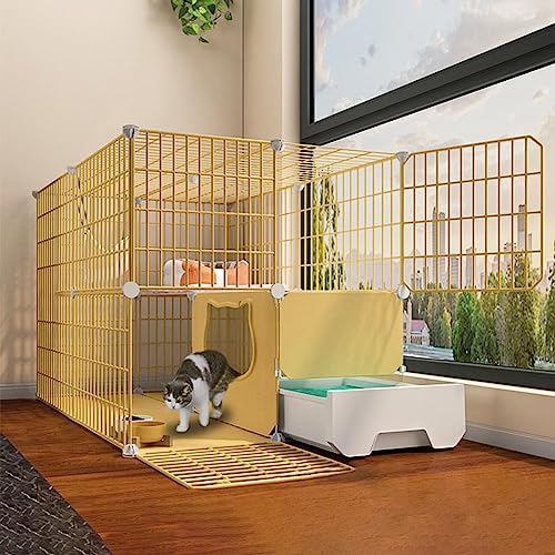 Katzengehege Käfig Box Kiste Zwinger, Katzenkäfig mit Katzentoilette und Plattformen, DIY-Haustiergehege for drinnen und draußen, mehrfarbig, mehrere Größen(Yellow,29.5"L X 33.5"W X 29.5"H) von ZBORAVPIX