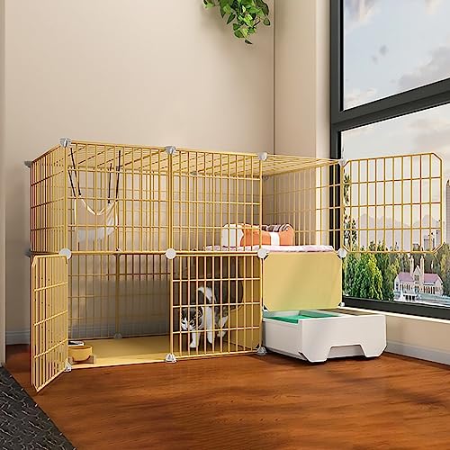 Katzengehege Käfig Box Kiste Zwinger, Katzenkäfig mit Katzentoilette und Plattformen, DIY-Haustiergehege for drinnen und draußen, mehrfarbig, mehrere Größen(Yellow,43.7"L X 19.3"W X 29.5"H) von ZBORAVPIX