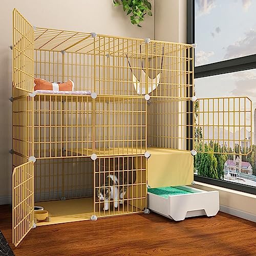Katzengehege Käfig Box Kiste Zwinger, Katzenkäfig mit Katzentoilette und Plattformen, DIY-Haustiergehege for drinnen und draußen, mehrfarbig, mehrere Größen(Yellow,43.7"L X 19.3"W X 43.7"H) von ZBORAVPIX