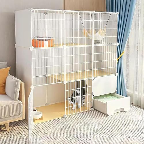 Katzengehege Käfig Box Kiste Zwinger, Mehrkatzenkäfig aus Metall mit Katzentoilette und Leiter for Haustiere(111x49x111cm) von ZBORAVPIX