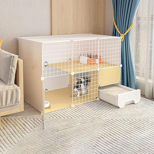 Katzengehege Käfig Box Kiste Zwinger, Mehrkatzenkäfig aus Metall mit Katzentoilette und Leiter for Haustiere(111x49x75cm) von ZBORAVPIX