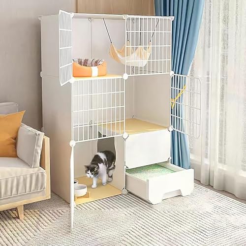 Katzengehege Käfig Box Kiste Zwinger, Mehrkatzenkäfig aus Metall mit Katzentoilette und Leiter for Haustiere(75x49x111cm) von ZBORAVPIX