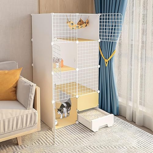 Katzengehege Käfig Box Kiste Zwinger, Mehrkatzenkäfig aus Metall mit Katzentoilette und Leiter for Haustiere(75x49x147cm) von ZBORAVPIX