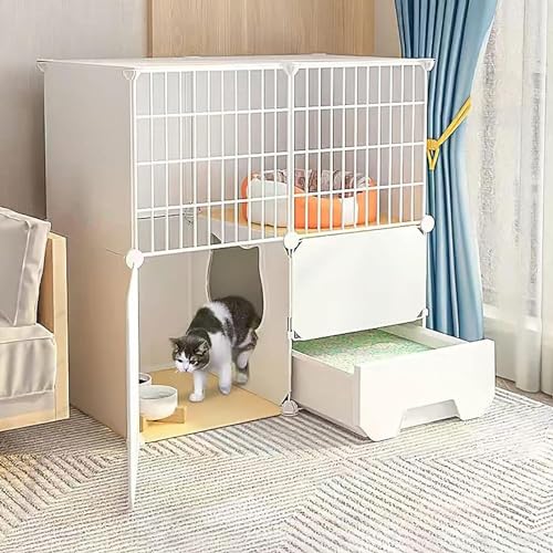 Katzengehege Käfig Box Kiste Zwinger, Mehrkatzenkäfig aus Metall mit Katzentoilette und Leiter for Haustiere(75x49x75cm) von ZBORAVPIX