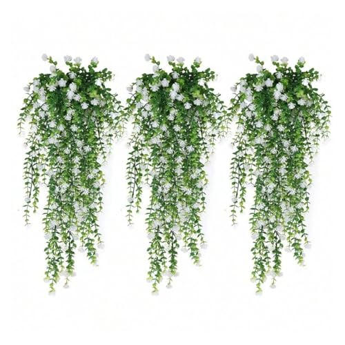 Künstliche Pflanzen Indoor， Packung mit 3 künstlichen Blumen-Efeu-Reben, mehrfarbige Hängepflanzen for die Inneneinrichtung(3pcs White) von ZBORAVPIX