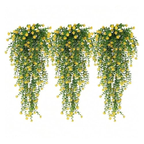 Künstliche Pflanzen Indoor， Packung mit 3 künstlichen Blumen-Efeu-Reben, mehrfarbige Hängepflanzen for die Inneneinrichtung(3pcs Yellow) von ZBORAVPIX