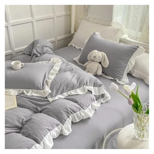 Lace Trim Bettwäsche Abdeckung, Bettbezug-Set mit Rüschen, Prinzessinnen-Stil, mehrfarbig, mehrere Größen, 4er-Pack, Baumwolle(Color-02,Queen 4pcs 200x230) von ZBORAVPIX