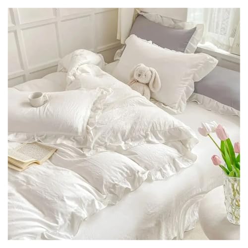 Lace Trim Bettwäsche Abdeckung, Bettbezug-Set mit Rüschen, Prinzessinnen-Stil, mehrfarbig, mehrere Größen, 4er-Pack, Baumwolle(Color-05,Twin 4pcs 150x200) von ZBORAVPIX