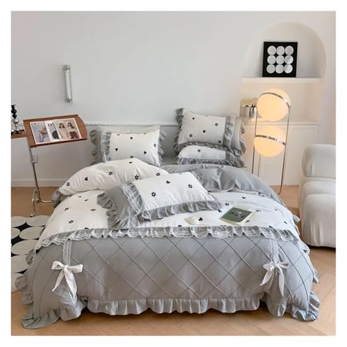 Lace Trim Bettwäsche Abdeckung, Bettbezug mit Schleife, Rüschenspitze, Bettwäsche-Set for Mädchen, 4er-Pack, mehrfarbig, mehrere Größen(8) von ZBORAVPIX
