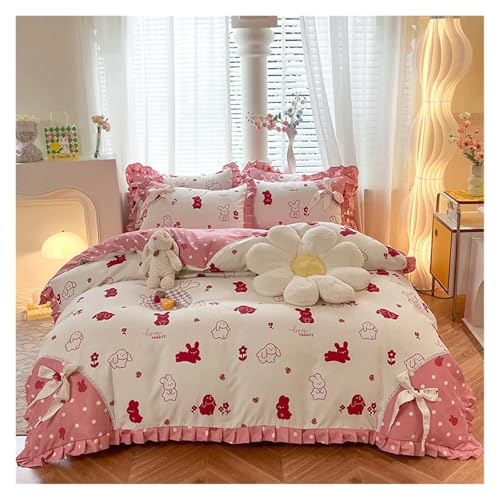 Lace Trim Bettwäsche Abdeckung, Bettbezug mit Schleife, Rüschenspitze, Bettwäsche-Set for Mädchen, 4er-Pack, mehrfarbig, mehrere Größen(9) von ZBORAVPIX