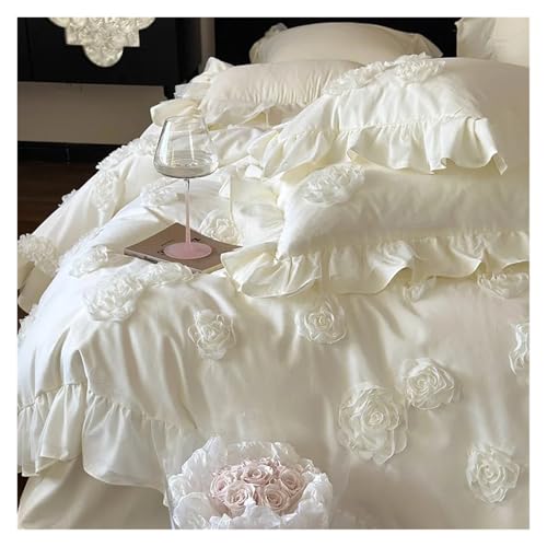 Lace Trim Bettwäsche Abdeckung, Bettwäscheset aus Baumwolle mit Rüschen, mehrfarbig, mehrere Größen(Fine Sands,Full Size 4pcs) von ZBORAVPIX