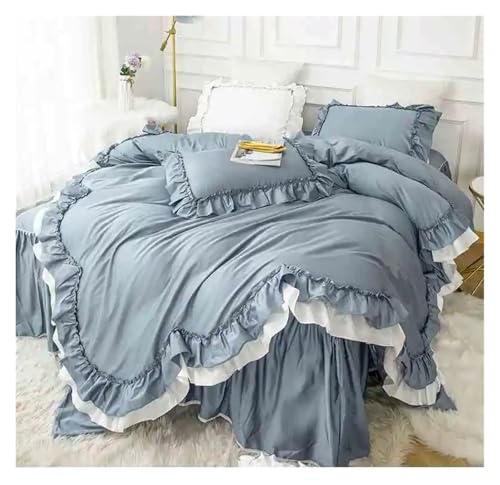 Lace Trim Bettwäsche Abdeckung, Bettwäscheset mit Rüschen aus Baumwollspitze, mehrfarbig, mehrere Größen, 4er-Pack(Black,Full 1.5M Bed 4pcs) von ZBORAVPIX