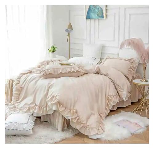 Lace Trim Bettwäsche Abdeckung, Bettwäscheset mit Rüschen aus Baumwollspitze, mehrfarbig, mehrere Größen, 4er-Pack(Color-d,King 2.0M Bed 4pcs) von ZBORAVPIX