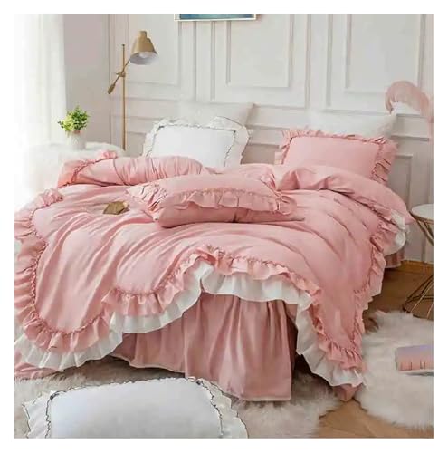 Lace Trim Bettwäsche Abdeckung, Bettwäscheset mit Rüschen aus Baumwollspitze, mehrfarbig, mehrere Größen, 4er-Pack(Color-e,King 2.0M Bed 4pcs) von ZBORAVPIX