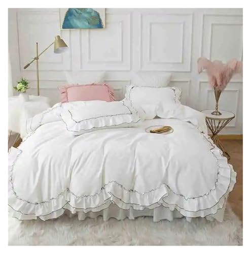 Lace Trim Bettwäsche Abdeckung, Bettwäscheset mit Rüschen aus Baumwollspitze, mehrfarbig, mehrere Größen, 4er-Pack(Sliver,Full 1.5M Bed 4pcs) von ZBORAVPIX