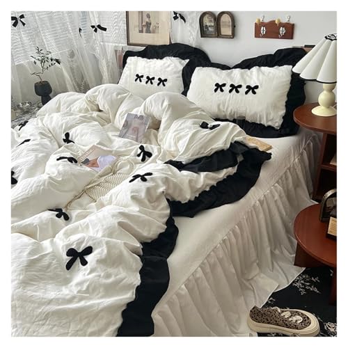 Lace Trim Bettwäsche Abdeckung, Bettwäscheset mit Rüschen und Schleife, 3–4-teilig, mehrfarbig, verschiedene Größen(White,1.8X2m Bedskirt 4pcs) von ZBORAVPIX