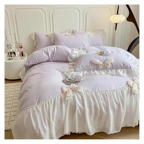 Lace Trim Bettwäsche Abdeckung, Bettwäscheset mit Rüschenspitze und Schleife, mehrfarbig, mehrere Größen(Purple,Queen200x230 4pcs) von ZBORAVPIX