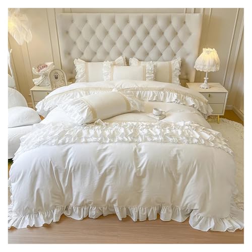 Lace Trim Bettwäsche Abdeckung, Rosa Baumwolle Schleife Prinzessin Spitze Rüschen Bettwäsche Set Pack von 4 Mehrere Größen(2,Fitted Sheet 1.5mBed) von ZBORAVPIX