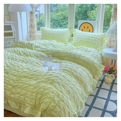 Lace Trim Bettwäsche Abdeckung, Rüschen-Bettbezug-Set, Bettlaken oder Bettrock, Kissenbezüge, mehrfarbig, mehrere Größen(Cream Green,Queen 200X230 4pcs) von ZBORAVPIX