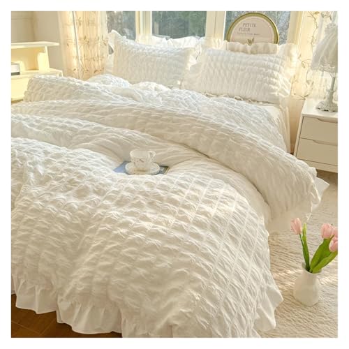 Lace Trim Bettwäsche Abdeckung, Rüschen-Bettbezug-Set, Bettlaken oder Bettrock, Kissenbezüge, mehrfarbig, mehrere Größen(Cream White,Single 150x200 3pcs) von ZBORAVPIX