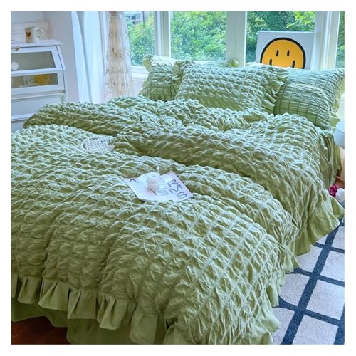 Lace Trim Bettwäsche Abdeckung, Rüschen-Bettbezug-Set, Bettlaken oder Bettrock, Kissenbezüge, mehrfarbig, mehrere Größen(Light Green-a,1.5X2m Bedskirt 4pcs) von ZBORAVPIX