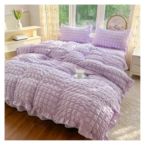 Lace Trim Bettwäsche Abdeckung, Rüschen-Bettbezug-Set, Bettlaken oder Bettrock, Kissenbezüge, mehrfarbig, mehrere Größen(Purple,Queen 200X230 4pcs) von ZBORAVPIX