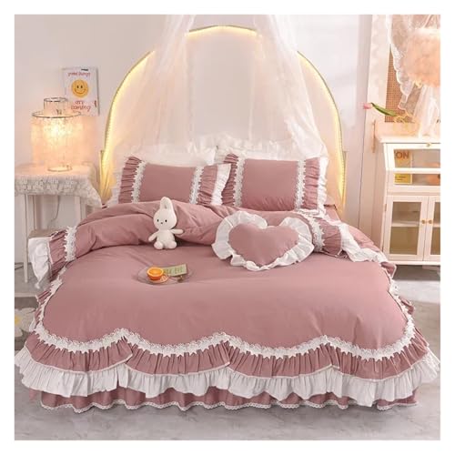 Lace Trim Bettwäsche Abdeckung, Rüschen-Bettwäscheset aus Baumwolle mit Bettrock, 4er-Pack, mehrere Größen(1,1.5M Bed Skirt 4pcs) von ZBORAVPIX