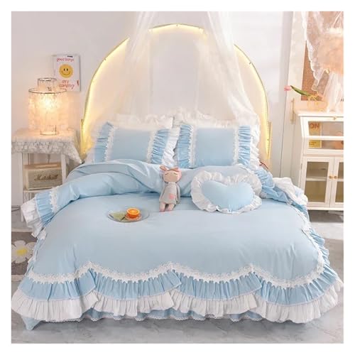 Lace Trim Bettwäsche Abdeckung, Rüschen-Bettwäscheset aus Baumwolle mit Bettrock, 4er-Pack, mehrere Größen(2,2M Bed Skirt 4pcs) von ZBORAVPIX