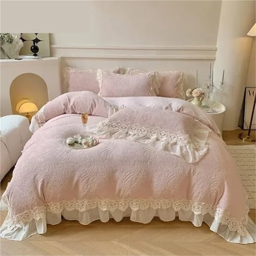 Lace Trim Bettwäsche Abdeckung, Samt-Spitzen-Bettbezug-Set mit Rüschen, 4er-Pack, mehrfarbig, mehrere Größen(Style E 0.6-0.9cm,King 220x240cm 4pcs) von ZBORAVPIX