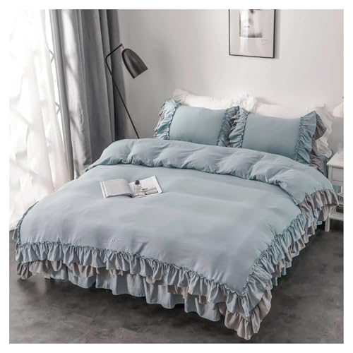 Lace Trim Bettwäsche Abdeckung, Spitzenrüschen-Bettwäscheset, mehrfarbig, mehrere Größen(Blue,DUVET COVER-TWIN 168X229CM) von ZBORAVPIX