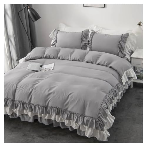 Lace Trim Bettwäsche Abdeckung, Spitzenrüschen-Bettwäscheset, mehrfarbig, mehrere Größen(Grey,DUVET COVER-KING 229X264CM) von ZBORAVPIX