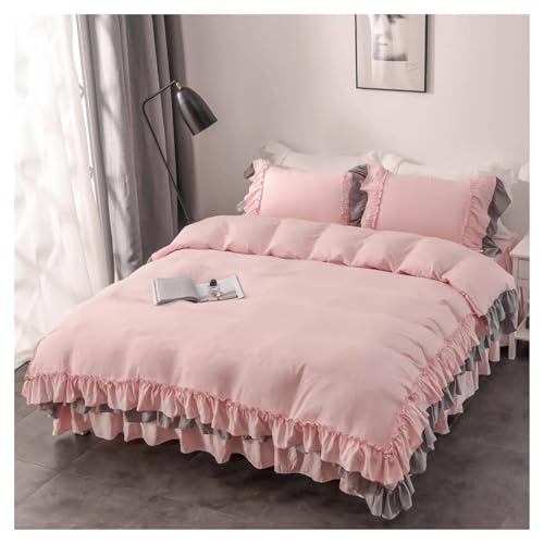 Lace Trim Bettwäsche Abdeckung, Spitzenrüschen-Bettwäscheset, mehrfarbig, mehrere Größen(Pink,DUVET COVER-TWIN 168X229CM) von ZBORAVPIX