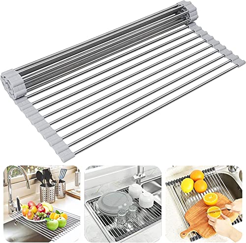 Roll Up Geschirrabtrockengestell, Abtropfgestell for Aufrollen über der Spüle, Edelstahl, faltbar, mehrere Größen(19.6" L x 19.6" W) von ZBORAVPIX