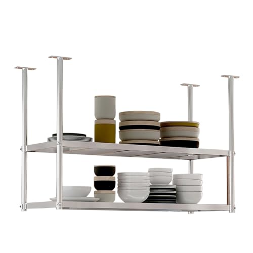 Schwebende Decke Weinglasregal Regal， 304 Edelstahl Decke Hängen 2 Tier Organizer Rack Lagerung Display Mehrere Größen(60x35x80cm) von ZBORAVPIX