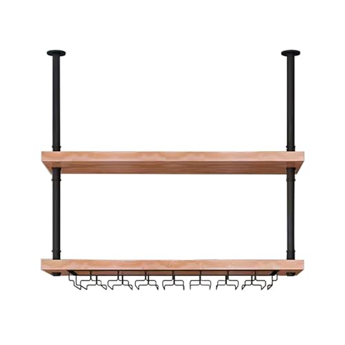 Schwebende Decke Weinglasregal Regal， Decken-Weinregal, Industrie-Bar, schwebende Regale, Lagerregal, Holz, Metall, mehrere Größen(120x25x70cm) von ZBORAVPIX