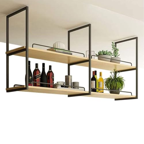 Schwebende Decke Weinglasregal Regal， Deckenhängeregal mit Geländer for Topfpfanne und Blumenständer, Schwarz, mehrere Größen(100x30x80cm) von ZBORAVPIX