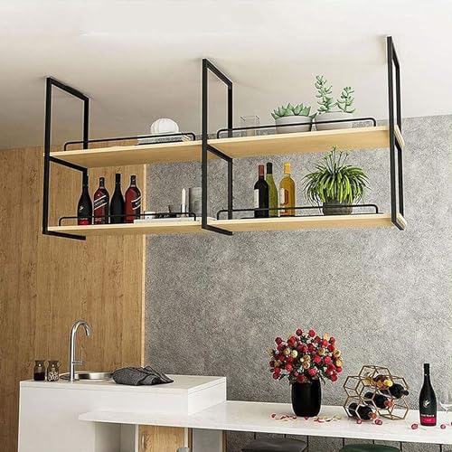 Schwebende Decke Weinglasregal Regal， Deckenhängeregal mit Leitplanke zur Aufbewahrung von Pflanzenständern in mehreren Größen(80x30x80cm) von ZBORAVPIX