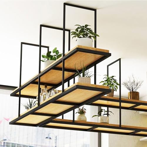 Schwebende Decke Weinglasregal Regal， Deckenregal Würfelregal Massivholz Metall Aufbewahrung Display 80-150x30x80 cm(110x30x80cm) von ZBORAVPIX