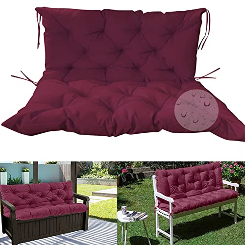 Sitzbank-Kissen-Pad, Bankkissen for Holzbänke und Schaukel mit Rückenlehnenbändern, mehrfarbig, mehrere Größen(Dark Red,150 * 100 * 10cm) von ZBORAVPIX