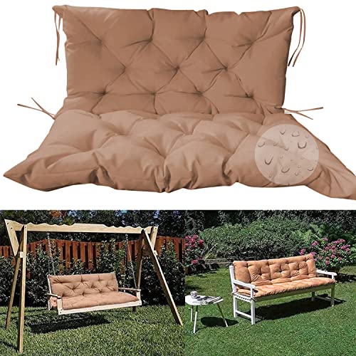 Sitzbank-Kissen-Pad, Bankkissen for Holzbänke und Schaukel mit Rückenlehnenbändern, mehrfarbig, mehrere Größen(Khaki,120 * 100 * 10cm) von ZBORAVPIX